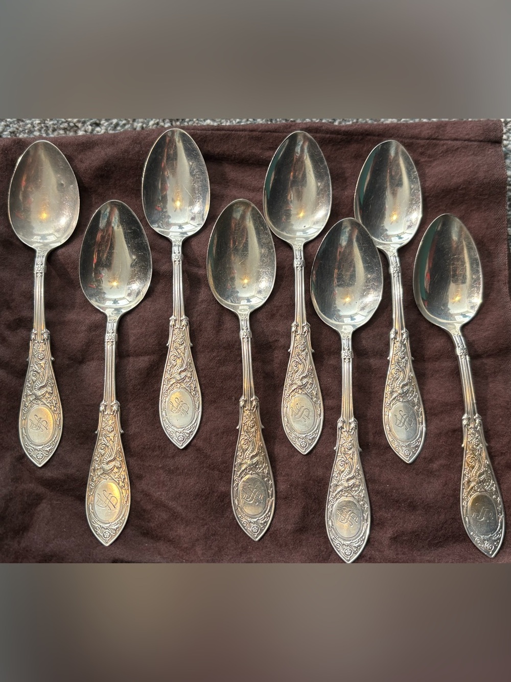 Antique Whiting Arabesque Sterling Silver 5.5” Spoons 8pc Set Preusser